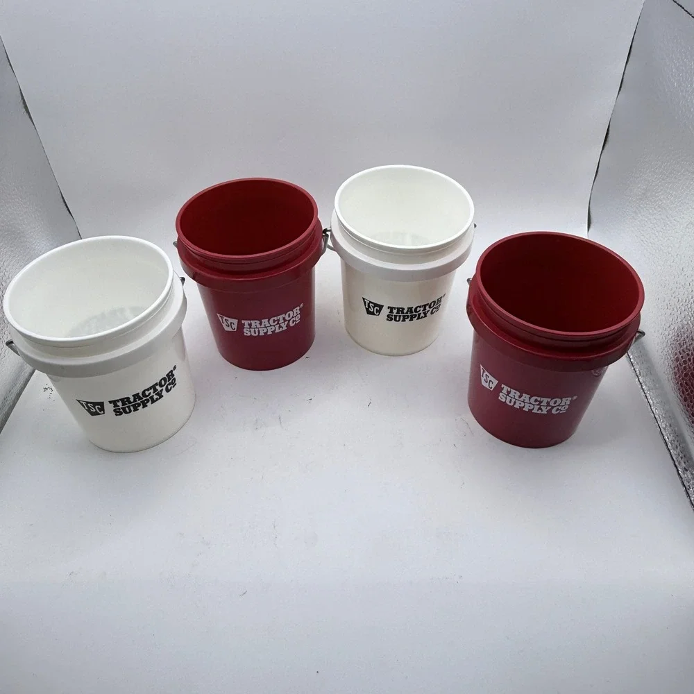 Tractor‎ Supply Co Mini Bucket Set Red & White Plastic Pails 4 Pack